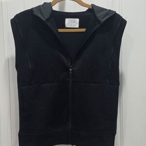 Zara Black Womans Utility Hooded Vest, Size 10